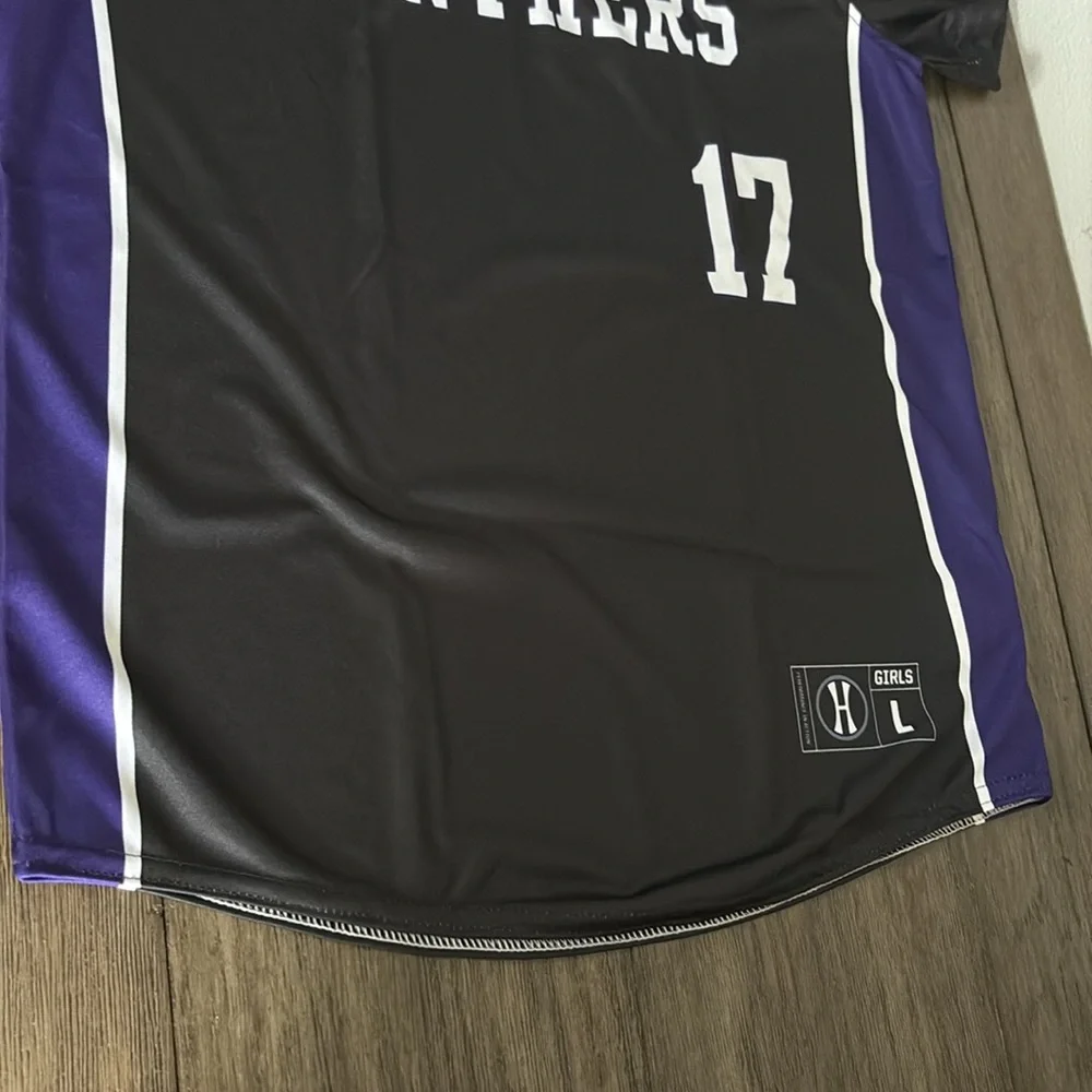 NEW Panthers Purple/Black/White 3-Button Baseball/Softball Style Jersey Youth L - Picture 4 of 9